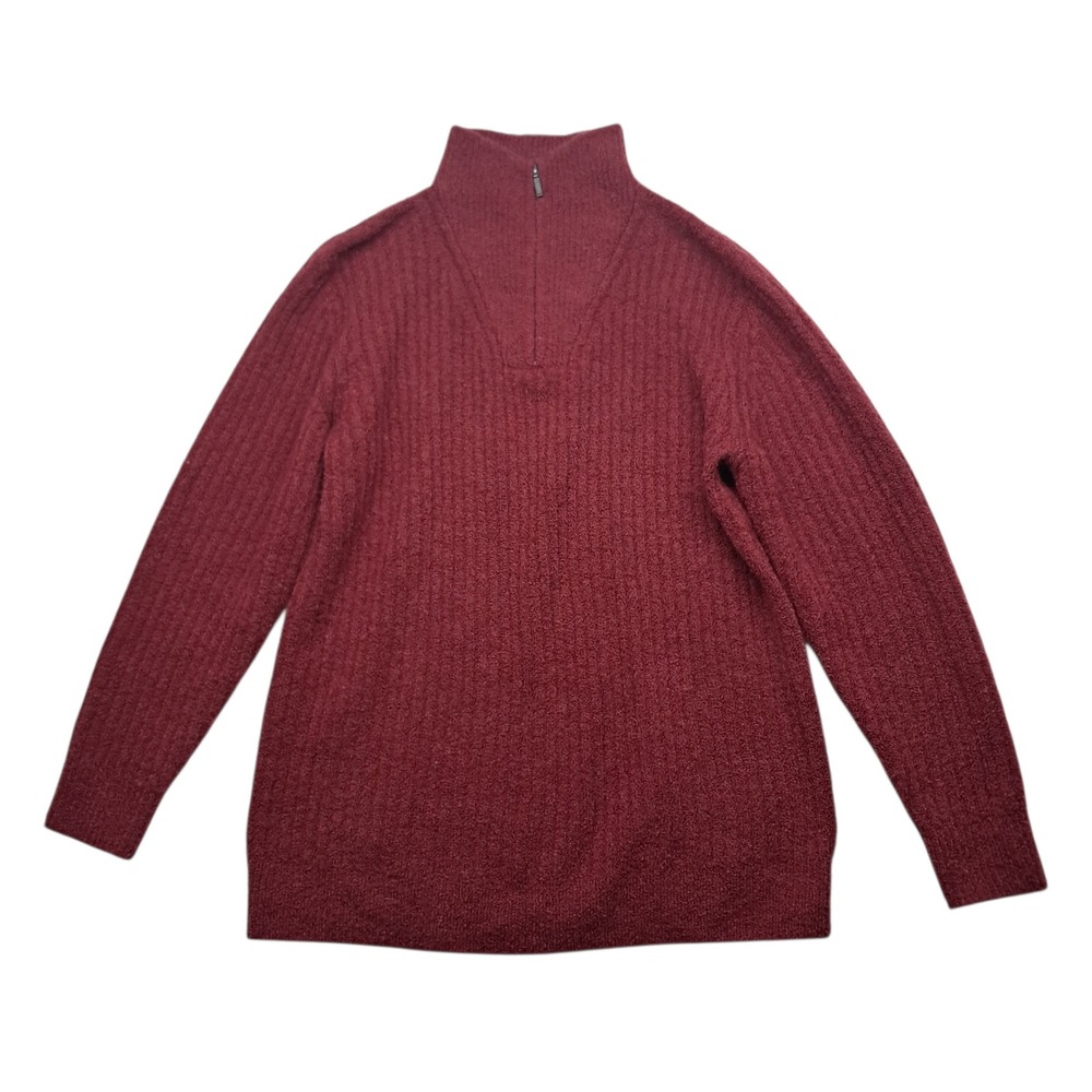 L.L. Bean Sweater Women's Medium Red Ribbed Quarter Zip Wool Blend High Neck